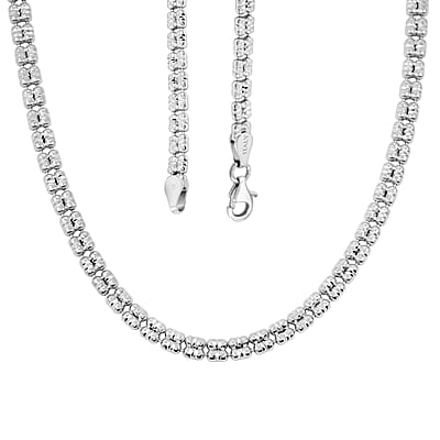 Italian Diamond Cut ICE Round 2-Row Necklace in Rhodium Over Sterling Silver 13.26 Grams 18 Inches