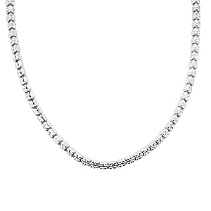 Made In Italy Diamond Cut ICE Round 3-Row Necklace in Rhodium Over Sterling Silver 19.97 Grams 18 Inches