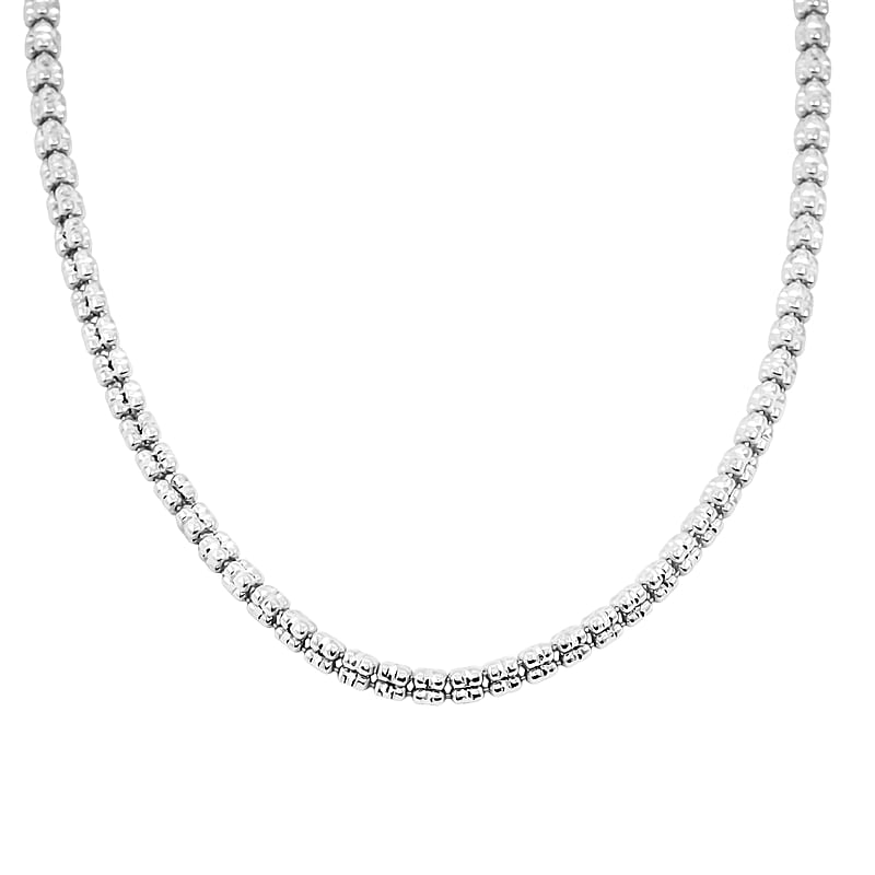 Italian Diamond Cut ICE Round 3-Row Necklace in Rhodium Over Sterling Silver 18.85 Grams 18 Inches