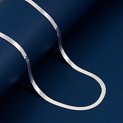  Italian Herringbone Necklace in Rhodium Over Sterling Silver 5.80 Grams 18 Inches