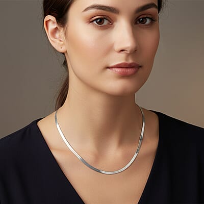  Italian Herringbone Necklace in Rhodium Over Sterling Silver 5.80 Grams 18 Inches