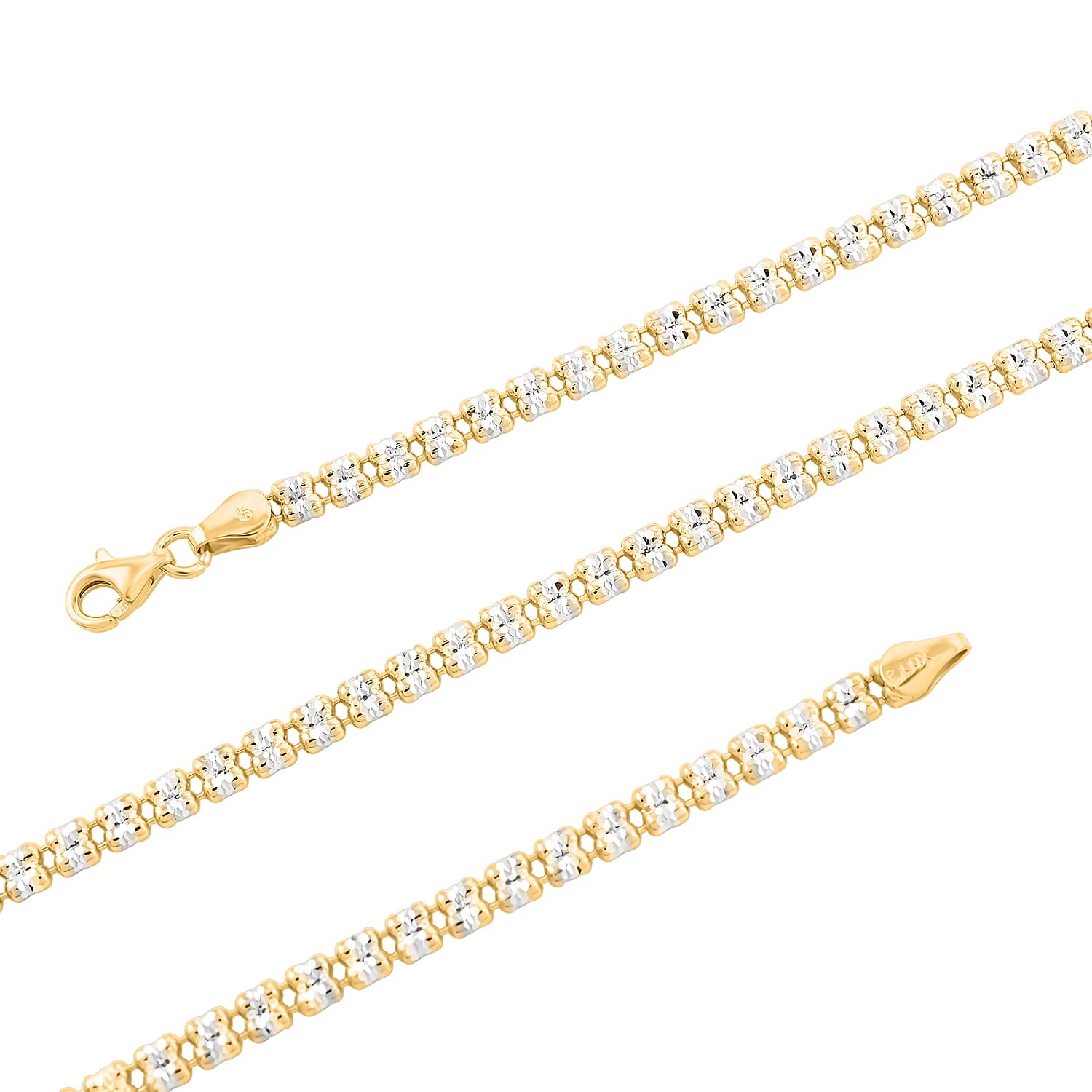 Italian Diamond Cut ICE Round Chain 2-Row Necklace in 14K YG and Rhodium Over Sterling Silver 14.14 Grams 20 Inches