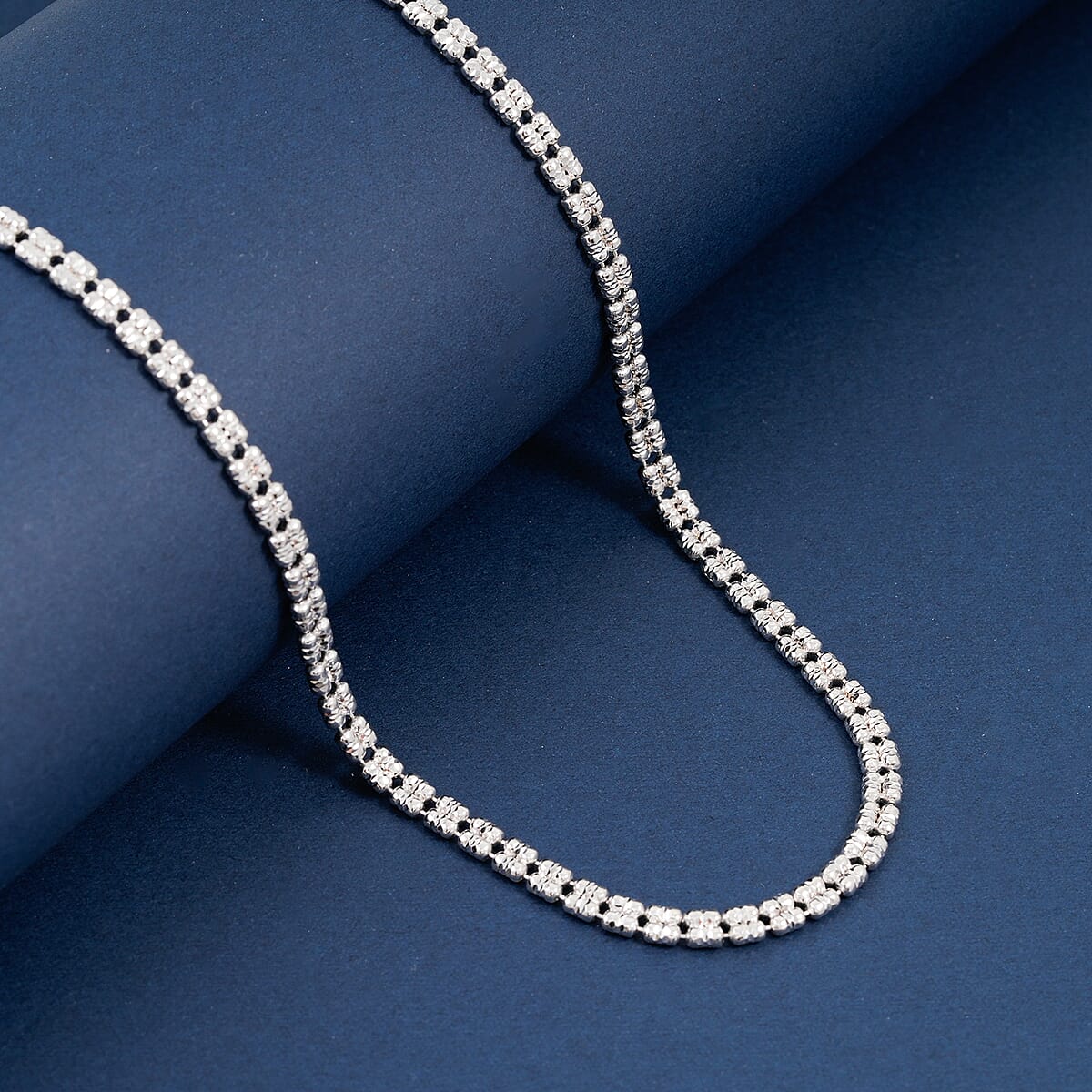 Made In Italy Diamond Cut ICE Round 2 Row Chain Necklace in Rhodium Over Sterling Silver 14.7 Grams 20 Inches image number 1