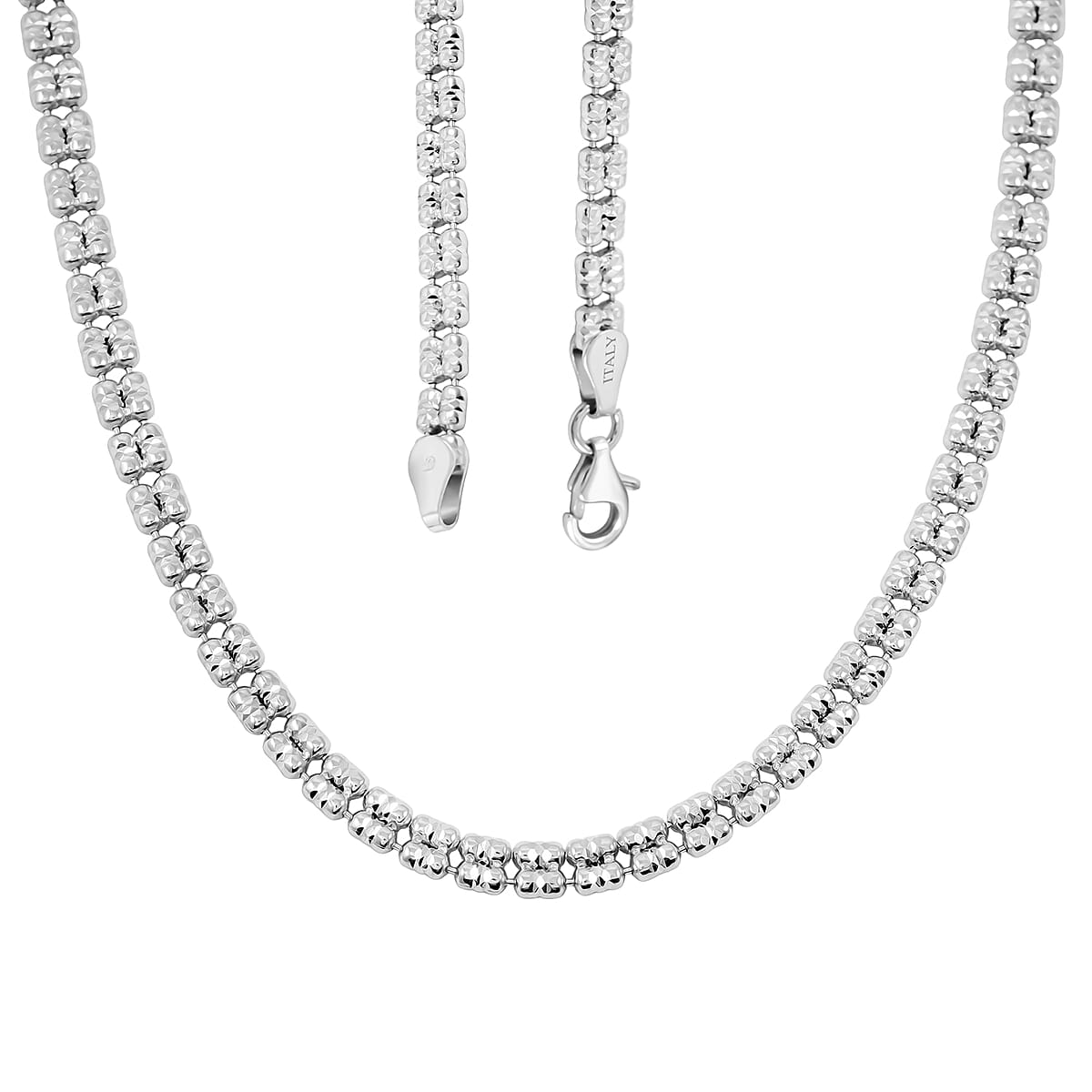 Made In Italy Diamond Cut ICE Round 2 Row Chain Necklace in Rhodium Over Sterling Silver 14.7 Grams 20 Inches image number 3