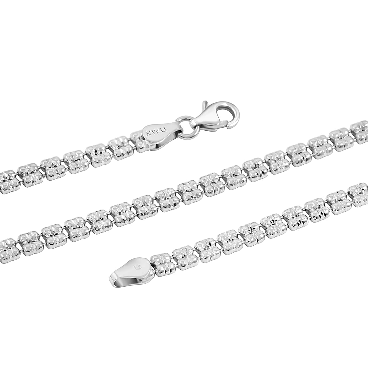 Made In Italy Diamond Cut ICE Round 2 Row Chain Necklace in Rhodium Over Sterling Silver 14.7 Grams 20 Inches image number 4