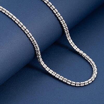 Italian Diamond Cut ICE Round 3 Row Chain Necklace in Rhodium Over Sterling Silver 24.24 Grams 20 Inches
