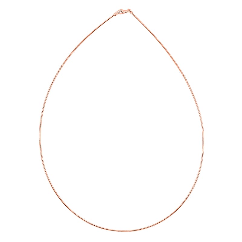 Italian 1.25mm Spring Omega Chain Necklace in 14K Rose Gold Over Sterling Silver 6.60 Grams 20 Inches