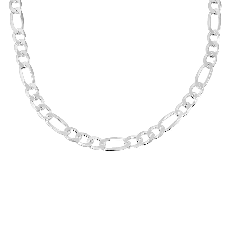 Italian 8.9mm Chain Figaro Link Light Necklace in Sterling Silver 35 Grams 22 Inches