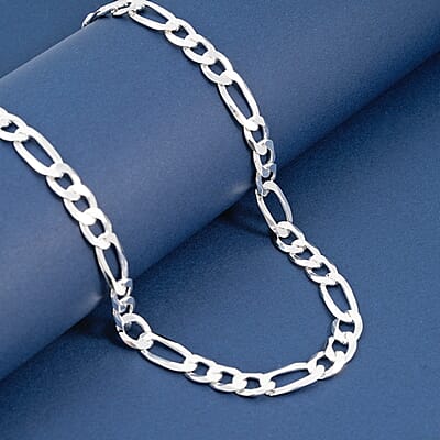 Italian 8.9mm Chain Figaro Link Light Necklace in Sterling Silver 35 Grams 22 Inches