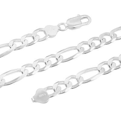 Italian 8.9mm Chain Figaro Link Light Necklace in Sterling Silver 35 Grams 22 Inches