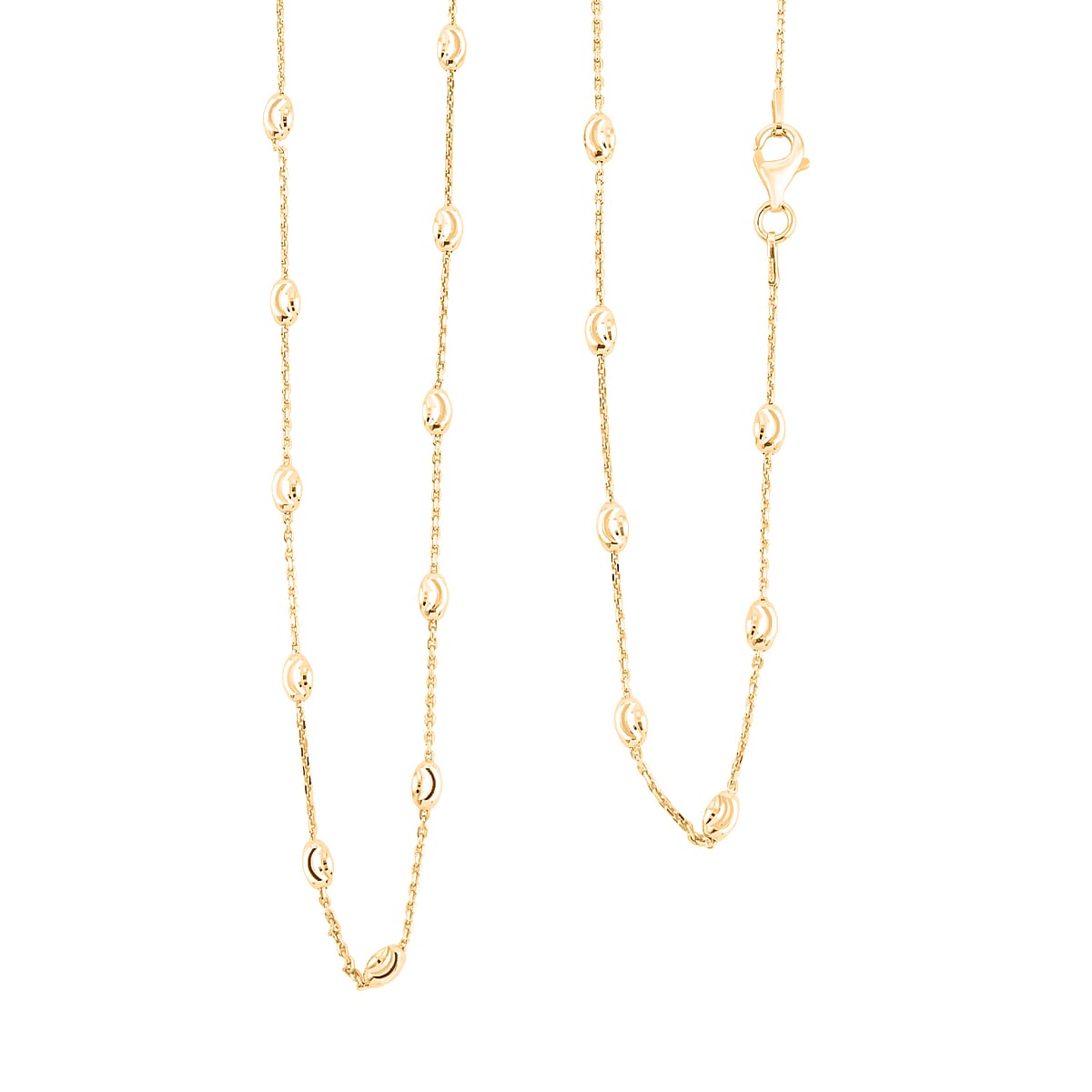 Made In Italy 3mm Moon Cut Oval Bead Chain Necklace in 14K Yellow Gold Over Sterling Silver 5 Grams 24 Inches image number 0