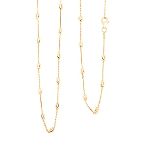 Made In Italy 3mm Moon Cut Oval Bead Chain Necklace in 14K Yellow Gold Over Sterling Silver 5 Grams 24 Inches