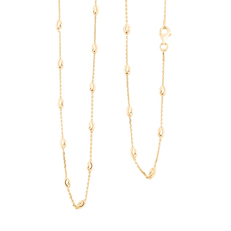 Italian 3mm Moon Cut Oval Bead Chain Necklace in 14K Yellow Gold Over Sterling Silver 5 Grams 24 Inches