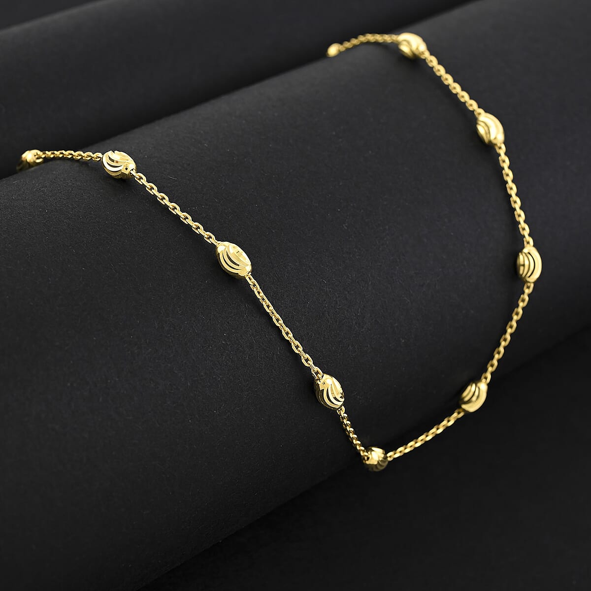 Made In Italy 3mm Moon Cut Oval Bead Chain Necklace in 14K Yellow Gold Over Sterling Silver 5 Grams 24 Inches image number 1