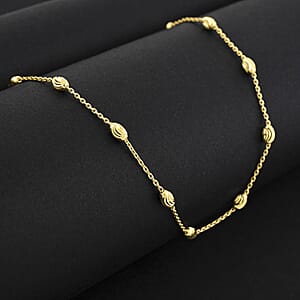 Italian 3mm Moon Cut Oval Bead Chain Necklace in 14K Yellow Gold Over Sterling Silver 5 Grams 24 Inches