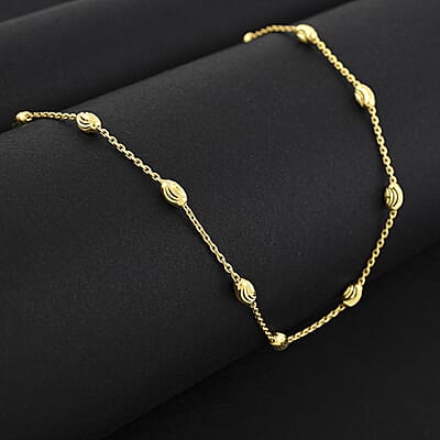 Italian 3mm Moon Cut Oval Bead Chain Necklace in 14K Yellow Gold Over Sterling Silver 5 Grams 24 Inches