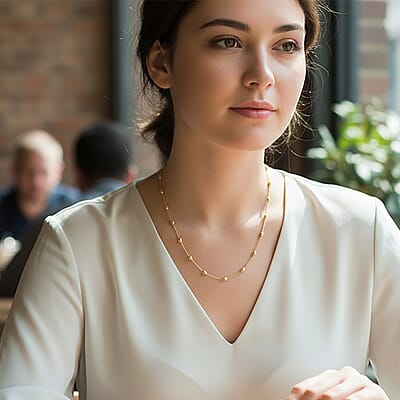 Italian 3mm Moon Cut Oval Bead Chain Necklace in 14K Yellow Gold Over Sterling Silver 5 Grams 24 Inches
