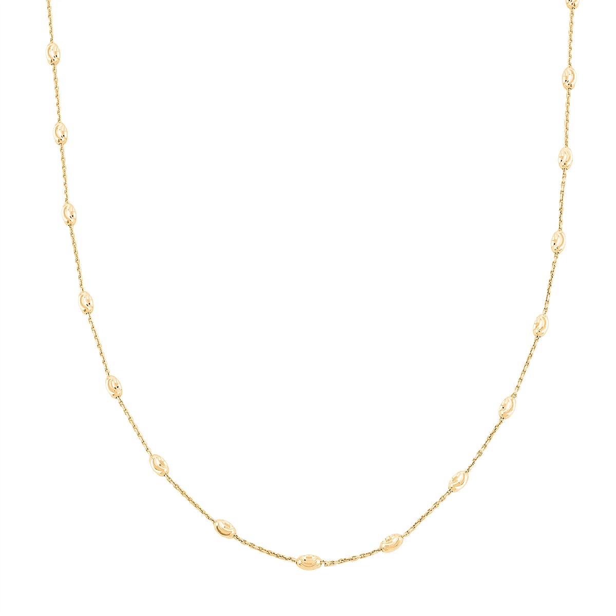 Made In Italy 3mm Moon Cut Oval Bead Chain Necklace in 14K Yellow Gold Over Sterling Silver 5 Grams 24 Inches image number 3