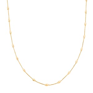 Italian 3mm Moon Cut Oval Bead Chain Necklace in 14K Yellow Gold Over Sterling Silver 5 Grams 24 Inches