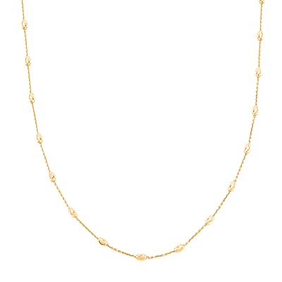 Italian 3mm Moon Cut Oval Bead Chain Necklace in 14K Yellow Gold Over Sterling Silver 5 Grams 24 Inches