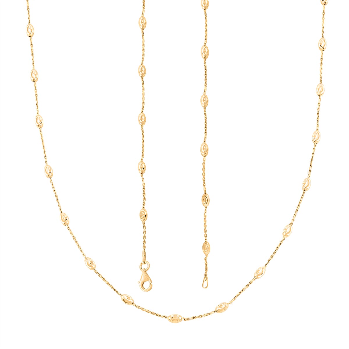 Made In Italy 3mm Moon Cut Oval Bead Chain Necklace in 14K Yellow Gold Over Sterling Silver 5 Grams 24 Inches image number 4