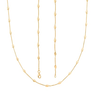 Italian 3mm Moon Cut Oval Bead Chain Necklace in 14K Yellow Gold Over Sterling Silver 5 Grams 24 Inches