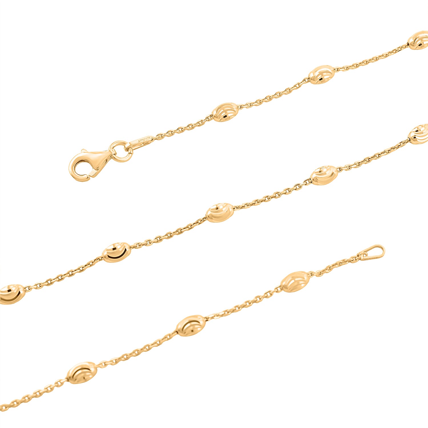 Italian 3mm Moon Cut Oval Bead Chain Necklace in 14K Yellow Gold Over Sterling Silver 5 Grams 24 Inches