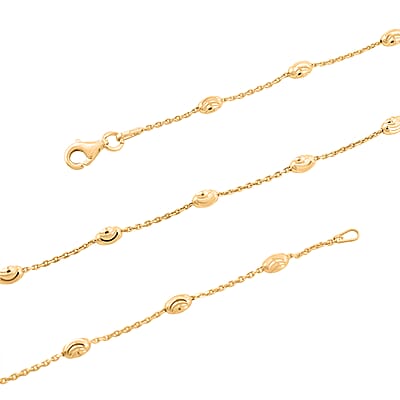 Italian 3mm Moon Cut Oval Bead Chain Necklace in 14K Yellow Gold Over Sterling Silver 5 Grams 24 Inches