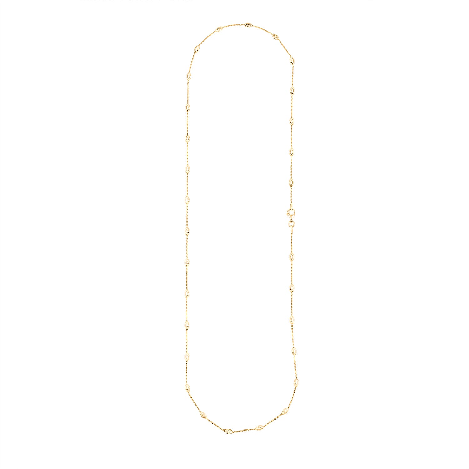 Italian 3mm Moon Cut Oval Bead Chain Necklace in 14K Yellow Gold Over Sterling Silver 5 Grams 24 Inches