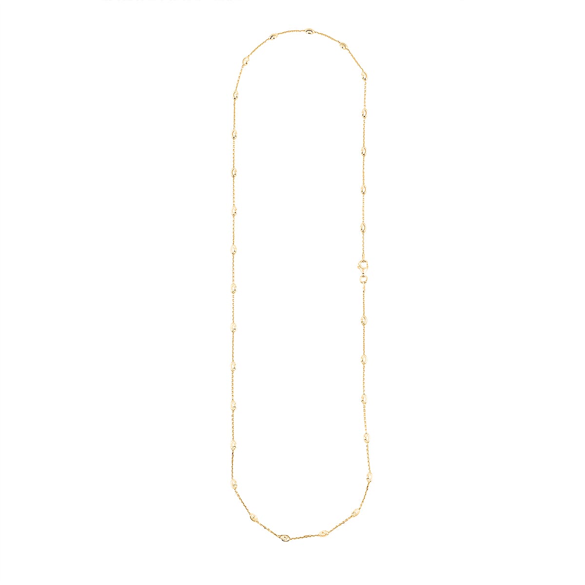 Made In Italy 3mm Moon Cut Oval Bead Chain Necklace in 14K Yellow Gold Over Sterling Silver 5 Grams 24 Inches image number 6