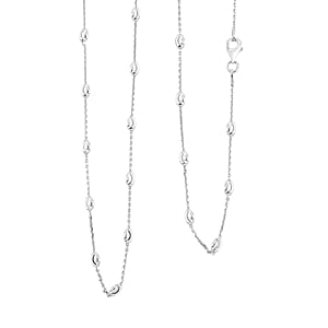 Made In Italy 4mm Moon Cut Oval Beaded Necklace in Rhodium Over Sterling Silver 5.06 Grams 26 Inches