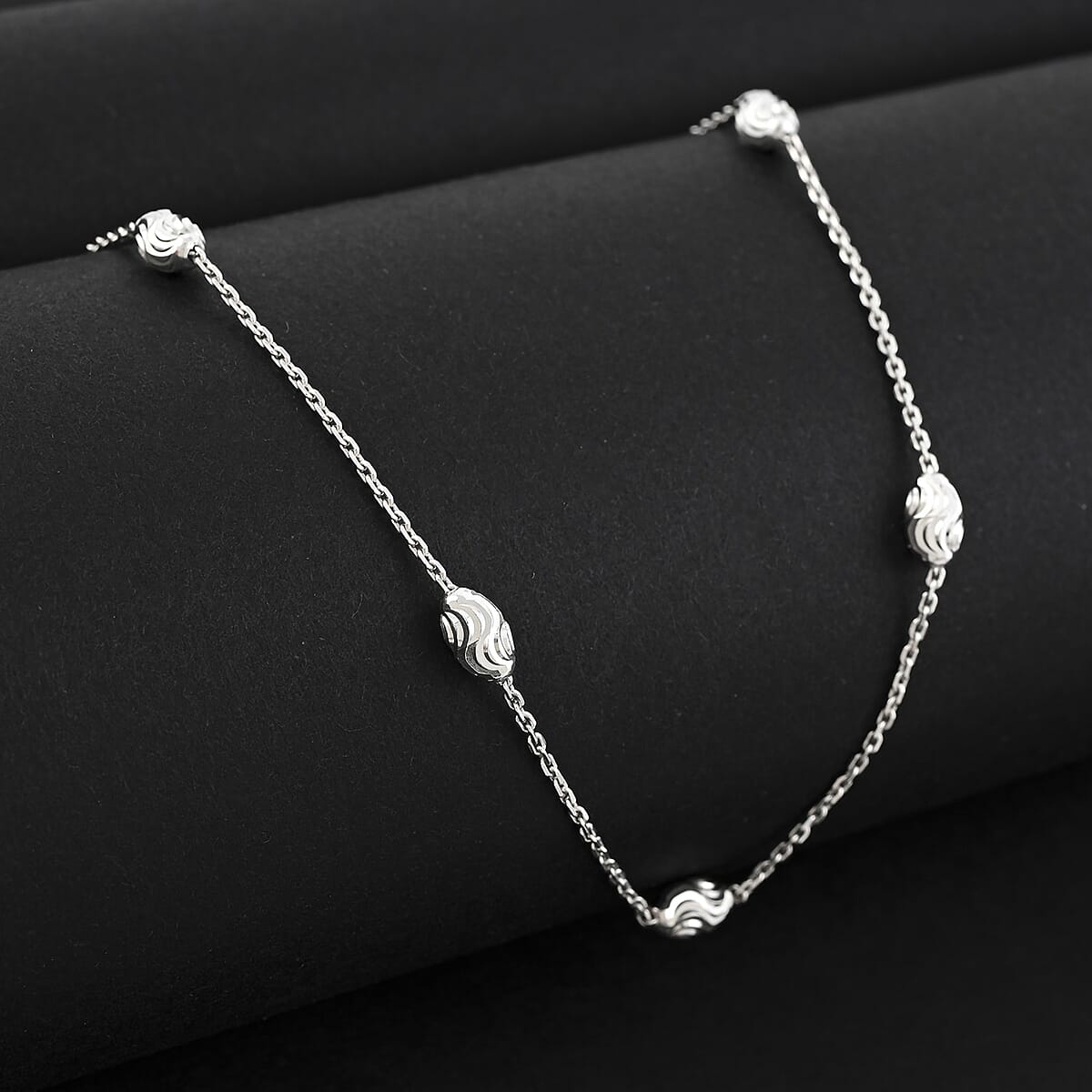 Italian 4mm Moon Cut Oval Beaded Necklace in Rhodium Over Sterling Silver 5.06 Grams 26 Inches image number 1