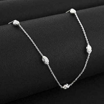 Italian 4mm Moon Cut Oval Beaded Necklace in Rhodium Over Sterling Silver 5.06 Grams 26 Inches