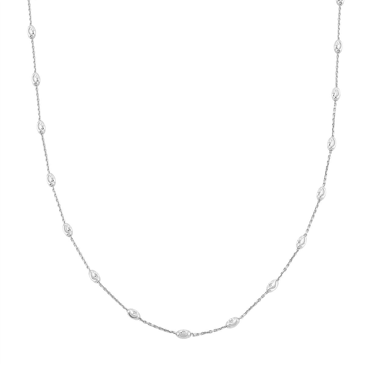 Italian 4mm Moon Cut Oval Beaded Necklace in Rhodium Over Sterling Silver 5.06 Grams 26 Inches image number 3
