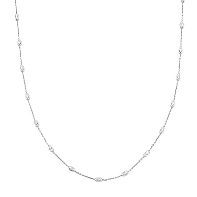 Italian 4mm Moon Cut Oval Beaded Necklace in Rhodium Over Sterling Silver 5.06 Grams 26 Inches