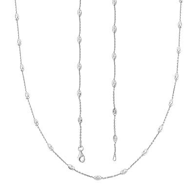 Italian 4mm Moon Cut Oval Beaded Necklace in Rhodium Over Sterling Silver 5.06 Grams 26 Inches