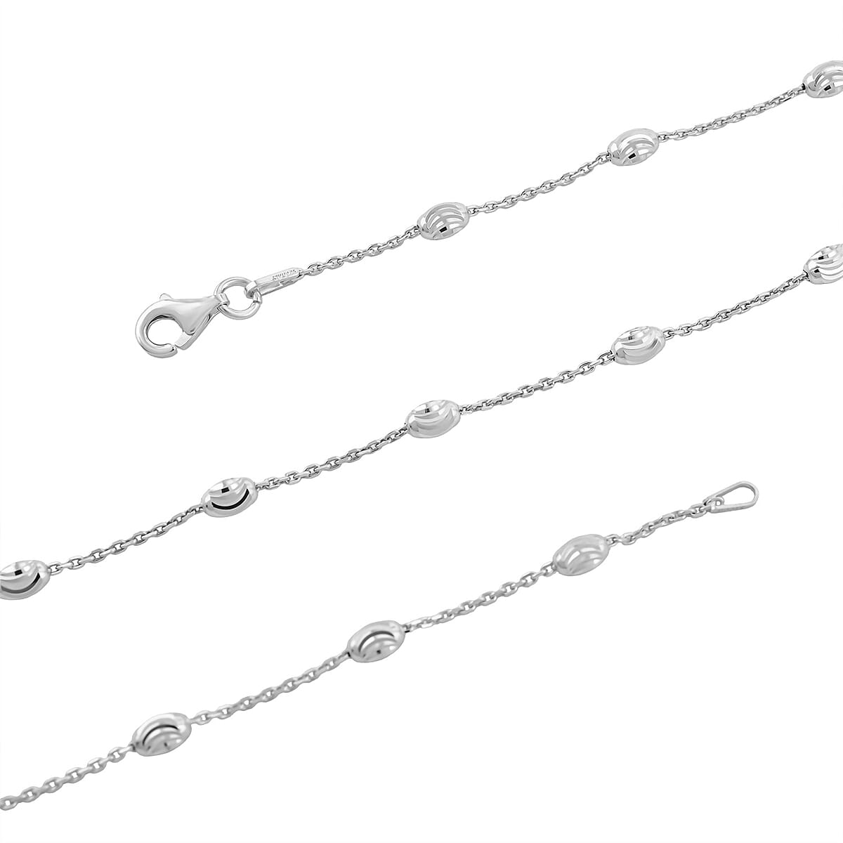 Italian 4mm Moon Cut Oval Beaded Necklace in Rhodium Over Sterling Silver 5.06 Grams 26 Inches image number 5