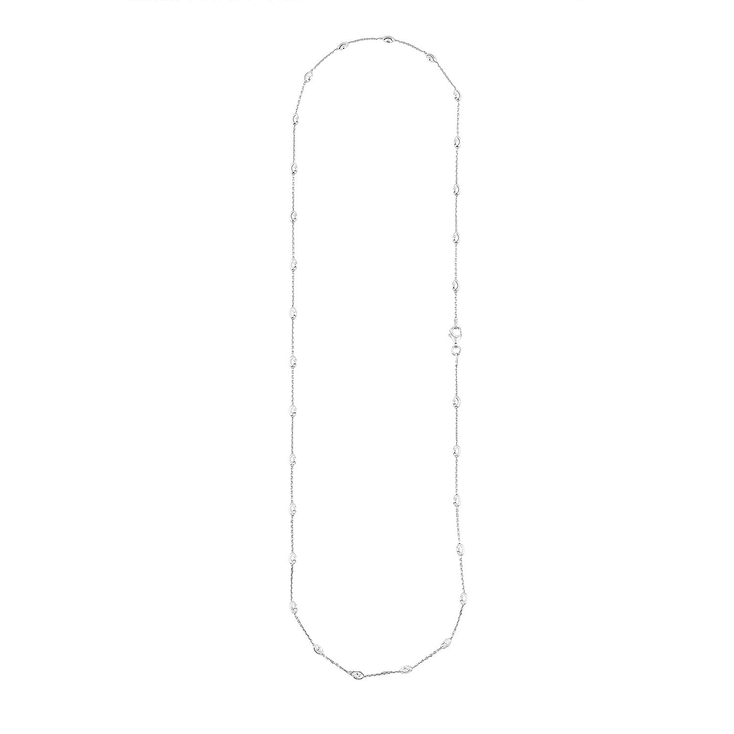 Italian 4mm Moon Cut Oval Beaded Necklace in Rhodium Over Sterling Silver 5.06 Grams 26 Inches