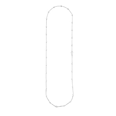 Italian 4mm Moon Cut Oval Beaded Necklace in Rhodium Over Sterling Silver 5.06 Grams 26 Inches