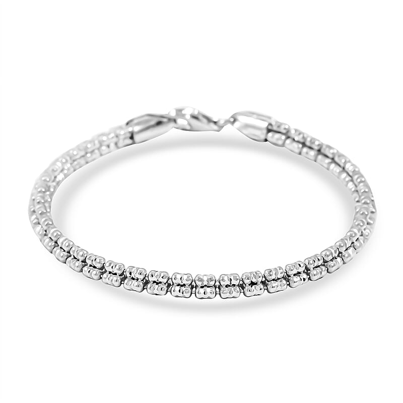 Italian Diamond Cut ICE Round Chain 3 Row Bracelet in Rhodium Over Sterling Silver (7.25 In) 7.69 Grams