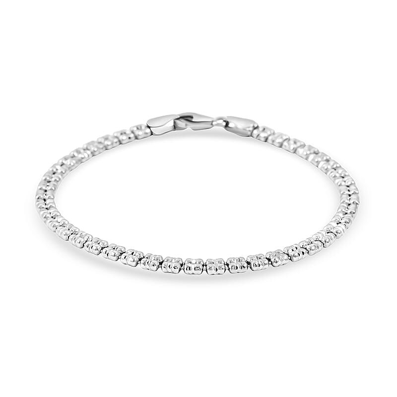 Italian Diamond Cut ICE Round Chain 2 Row Bracelet in Rhodium Over Sterling Silver (7.00 In) 5.50 Grams