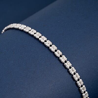 Italian Diamond Cut ICE Round Chain 2 Row Bracelet in Rhodium Over Sterling Silver (7.00 In) 5.50 Grams
