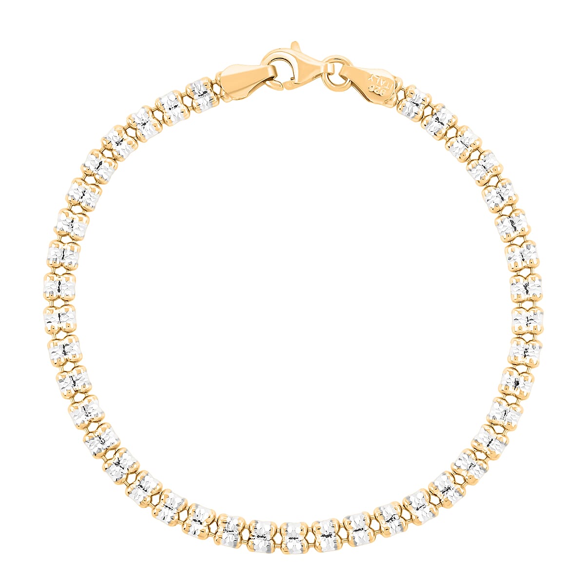 Made In Italy Diamond Cut ICE Round 2 Row Chain Bracelet in 14K YG and Rhodium Over Sterling Silver (7.50 In) 5.31 Grams image number 0