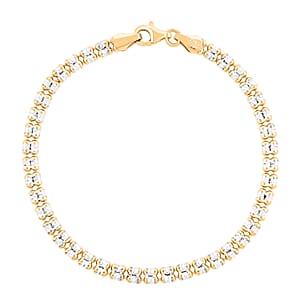 Made In Italy Diamond Cut ICE Round 2 Row Chain Bracelet in 14K YG and Rhodium Over Sterling Silver (7.50 In) 5.31 Grams