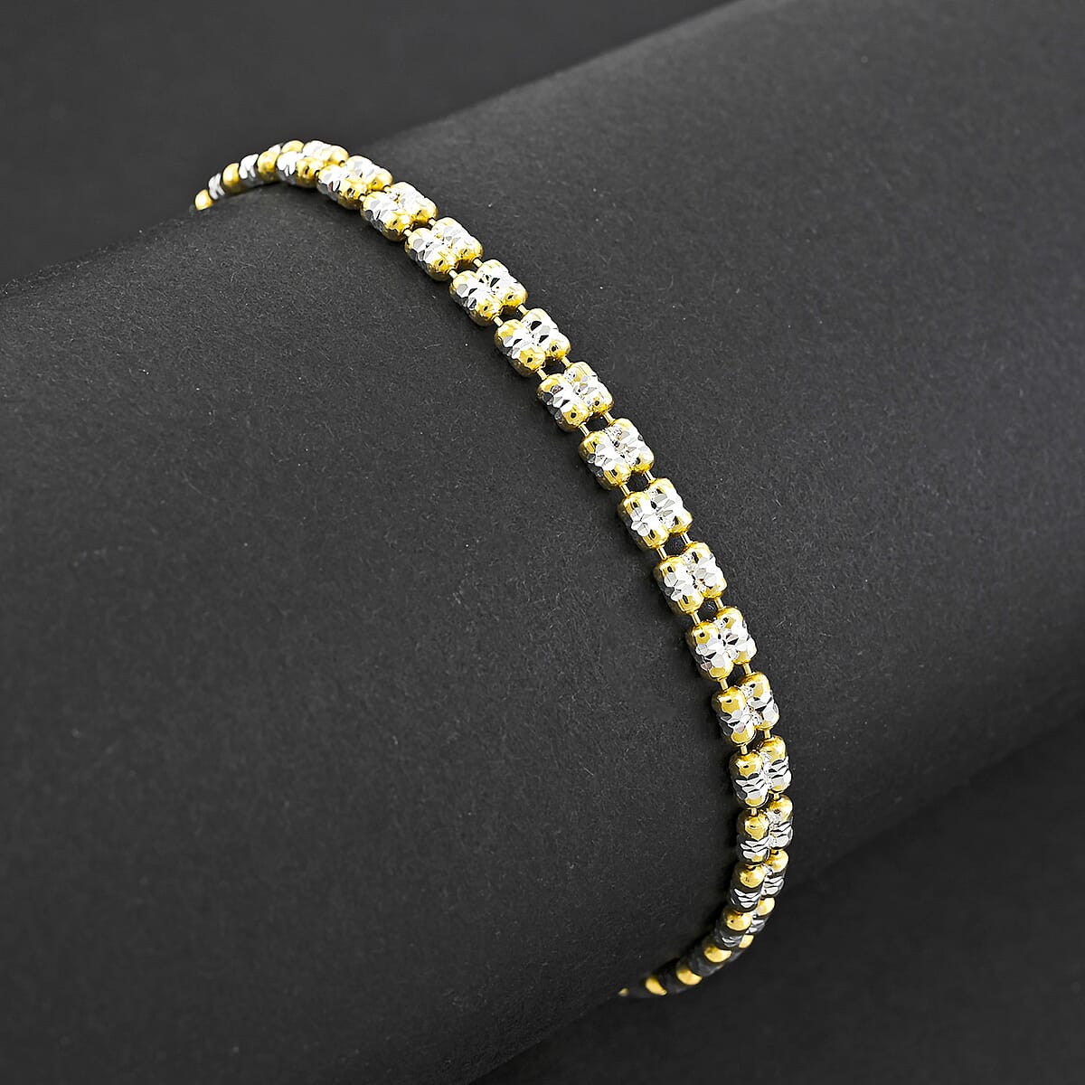 Made In Italy Diamond Cut ICE Round 2 Row Chain Bracelet in 14K YG and Rhodium Over Sterling Silver (7.50 In) 5.31 Grams image number 1