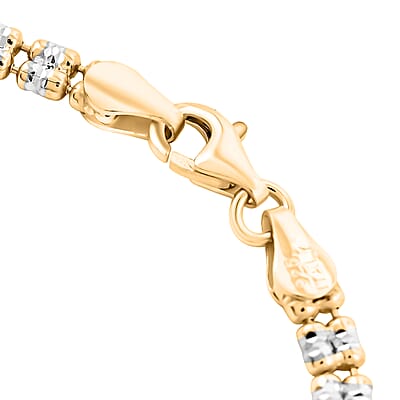 Italian Diamond Cut ICE Round 2 Row Chain Bracelet in 14K YG and Rhodium Over Sterling Silver (7.00 In) 5.31 Grams