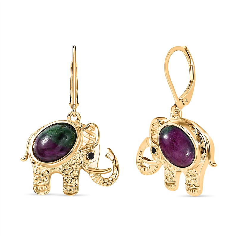 EverTrue Ruby Zoisite and Thai Black Spinel 6.50 ctw Earrings in 18K YG Plated 