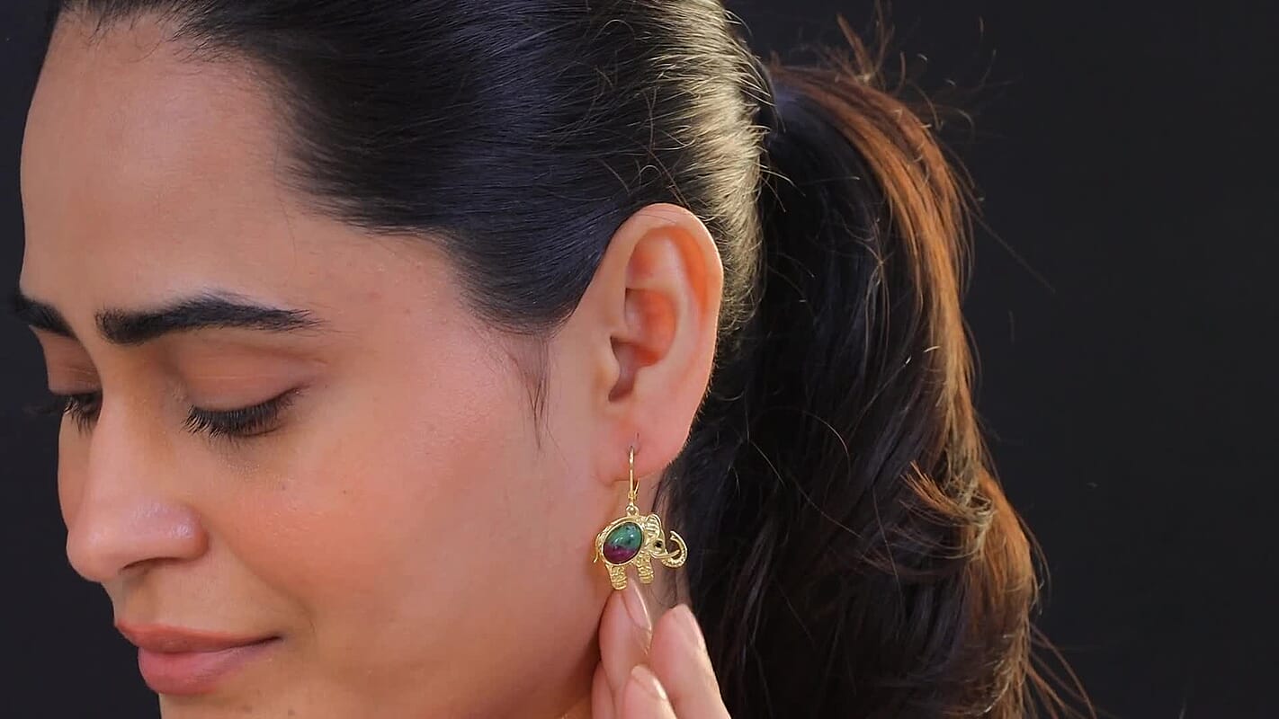 EverTrue Ruby Zoisite and Thai Black Spinel 6.50 ctw Earrings in 18K YG Plated