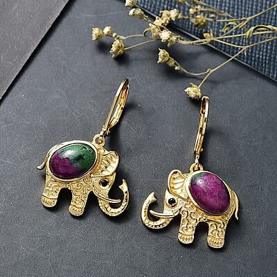 EverTrue Ruby Zoisite and Thai Black Spinel 6.50 ctw Earrings in 18K YG Plated 