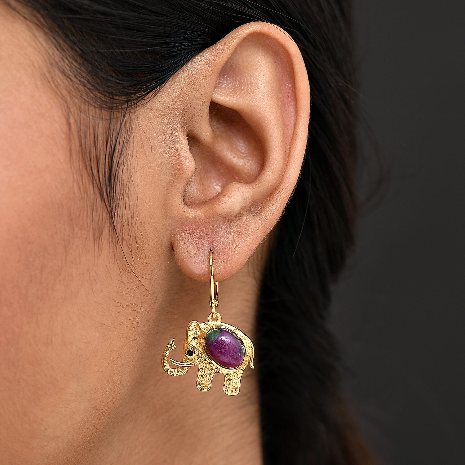 EverTrue Ruby Zoisite and Thai Black Spinel 6.50 ctw Earrings in 18K YG Plated 